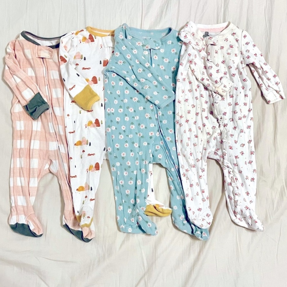 Baby Girl zipper footie onesie pajamas cotton & organic cotton BUNDLE